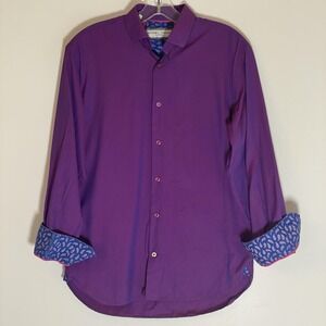 Luchiano Visconti Shirt Mens Small Purple Button Up Long Sleeve Contrast Trim